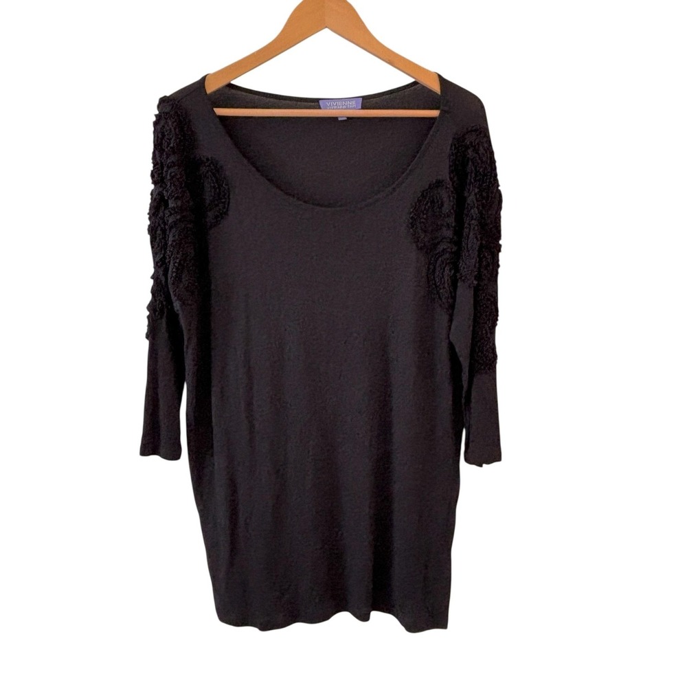 Vivienne Tam Tunic Top Womens Size L Black Whimsigoth Floral Y2K Feminine